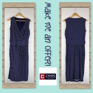 Chaps V-neck Polka Dot Blue Dress Size M